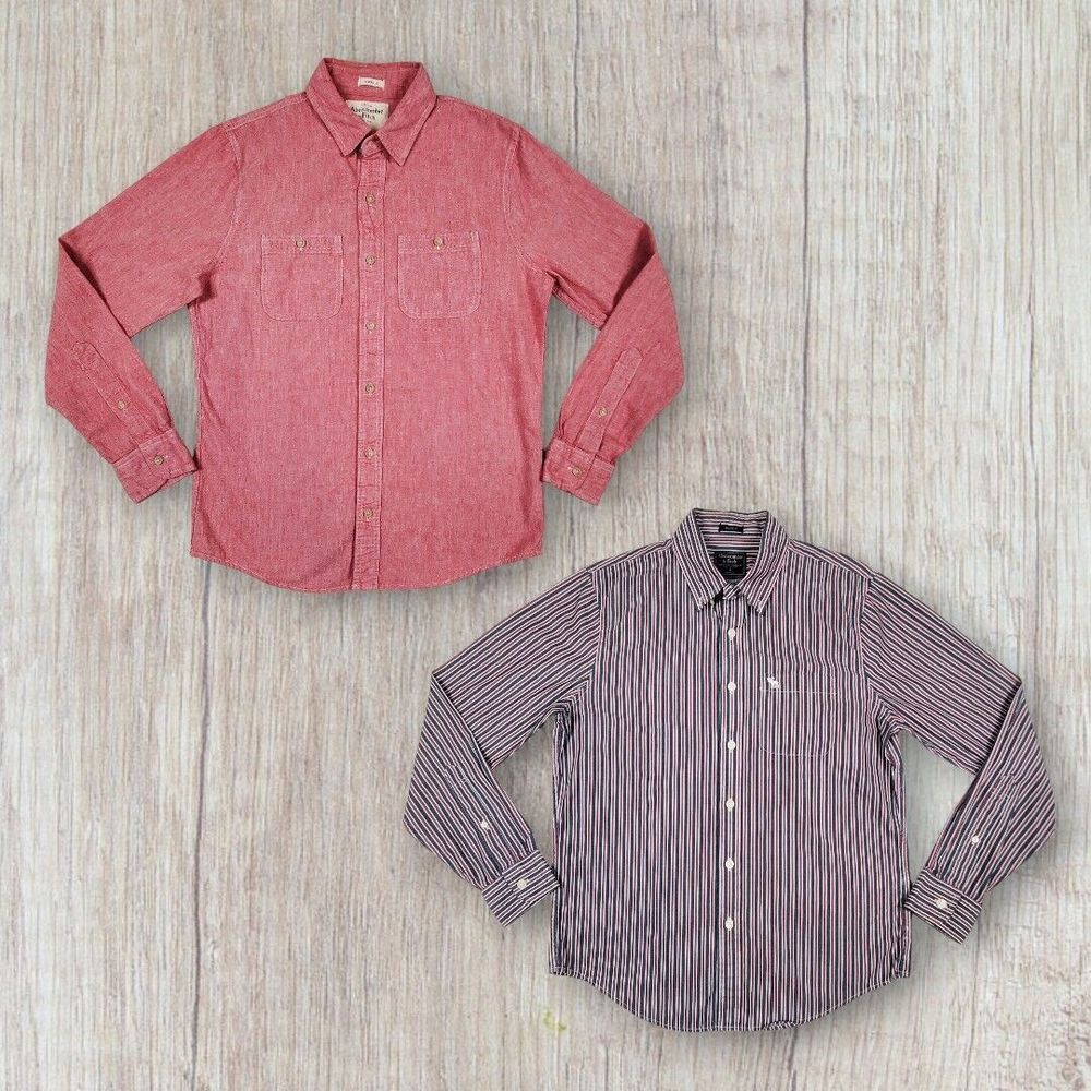 Abercrombie & Fitch Set of 2 Men's Long Sleeve Shirts Size M Pink & Gray Muscle